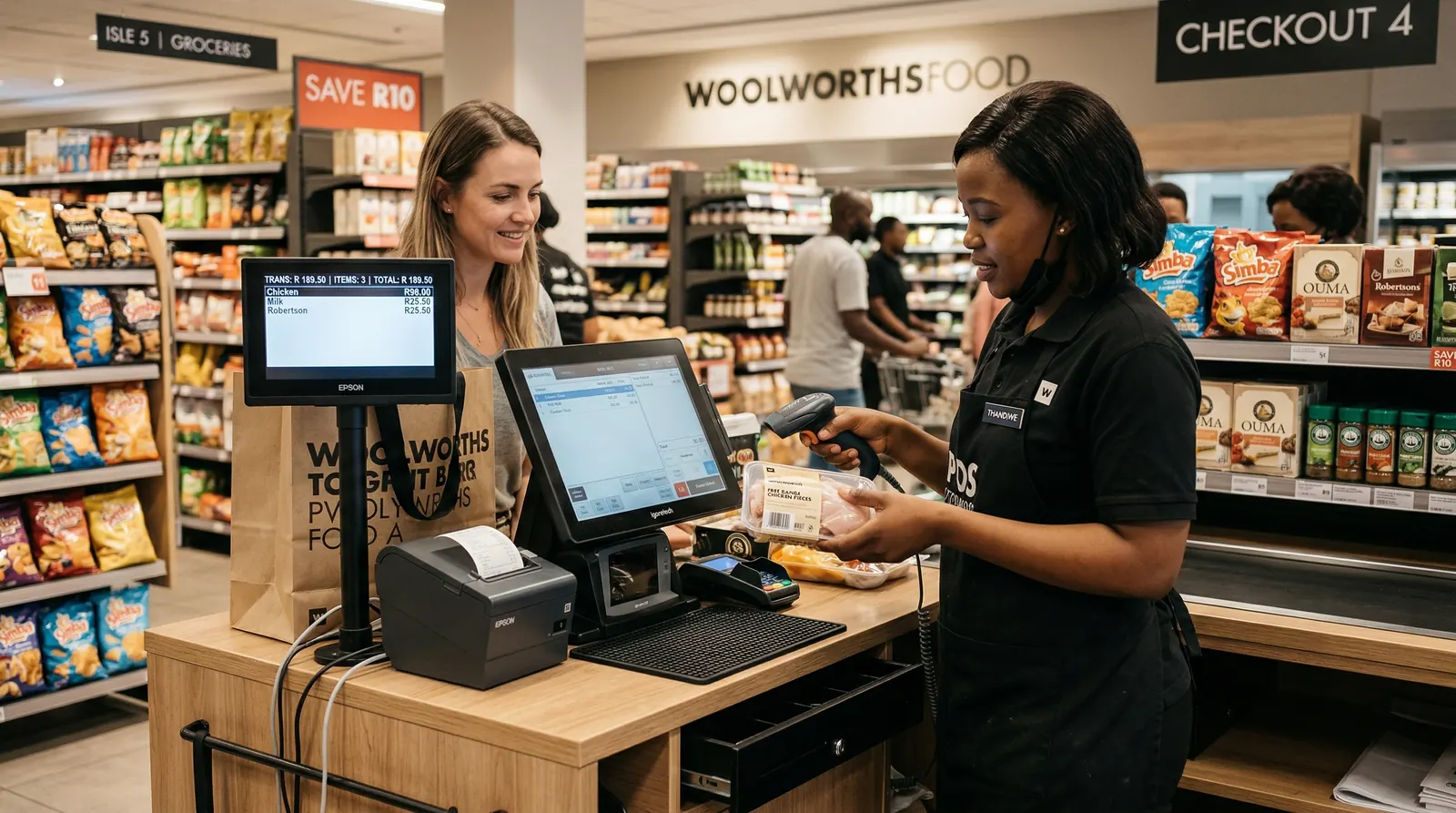 High-volume retail checkout lane running a TimeWorks point of sale terminal